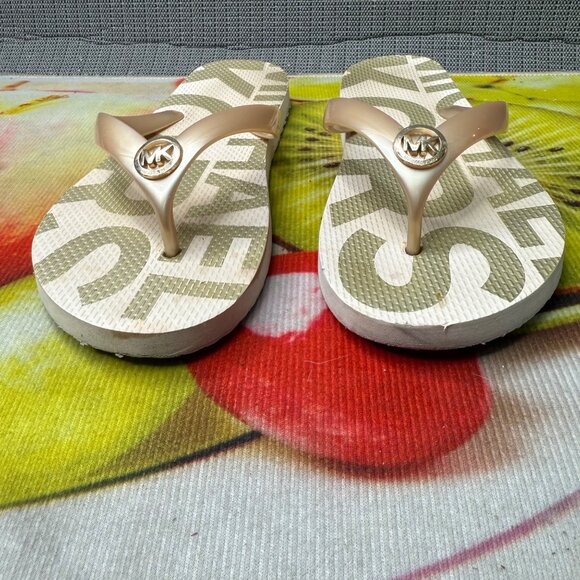 Michael Kors Womens Flip Flops Size 10M PVC Upper EVA Outsole Beige & White - Picture 5 of 7